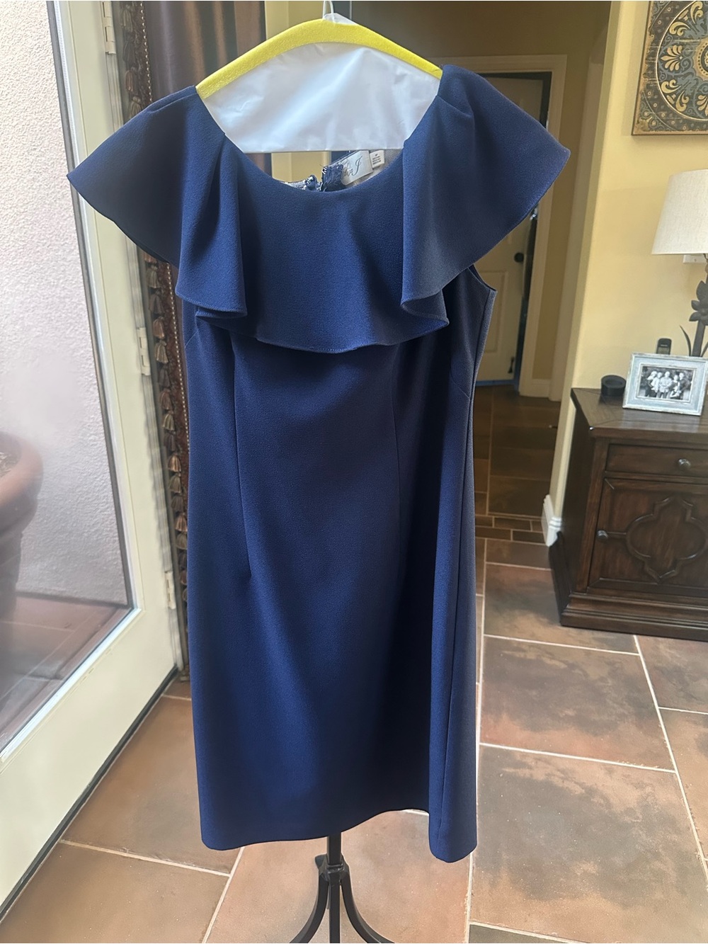 Eliza J Navy Ruffle-Trim Midi Dress